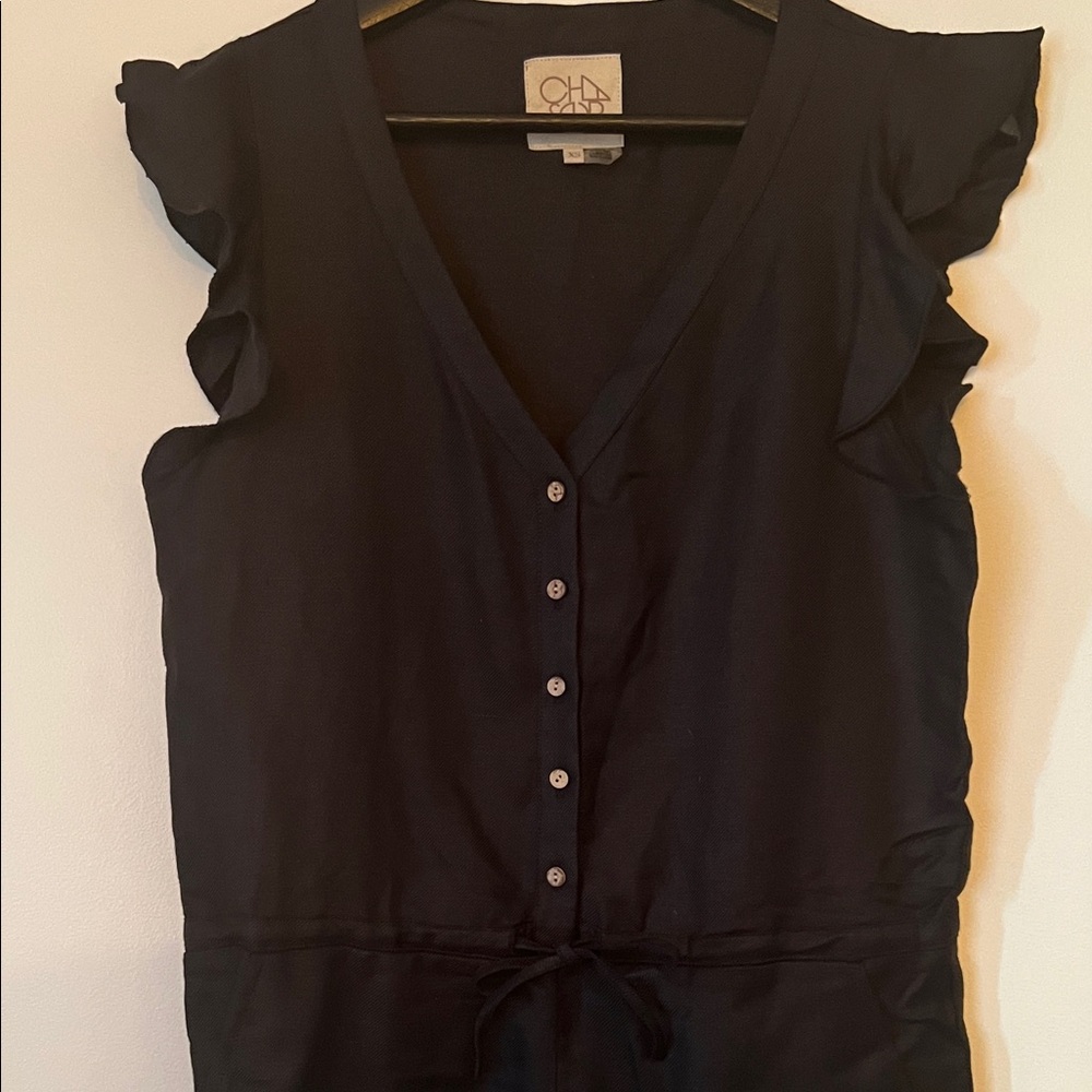 Chaser Black Buttoned Ruffle Romper - Picture 3 of 7